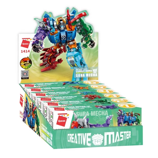 QMAN® 1414 | készségfejlesztő építőjáték | 553 db építőkocka | 6 az 1-ben Sura Mecha a dinoszaurusz transformer