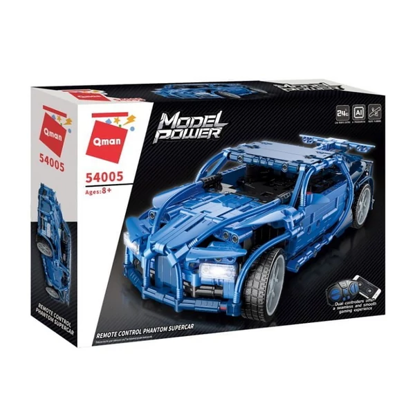 QMAN® 54005 | technic-kompatibilis távirányítós építőjáték | 531 db építőkocka | Phantom kék sportautó (app + controller)