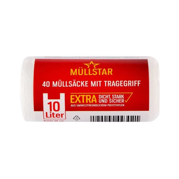 Szemeteszsák 10 literes - 36x44cm füllel - 40 darabos fehér HDPE MÜLLSTAR