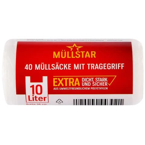 Szemeteszsák 10 literes - 36x44cm füllel - 40 darabos fehér HDPE MÜLLSTAR